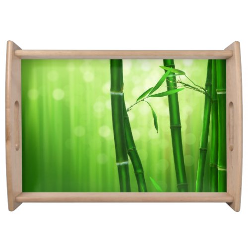 Green Bamboo With Pale Bokeh Lights In The Back Serving Tray