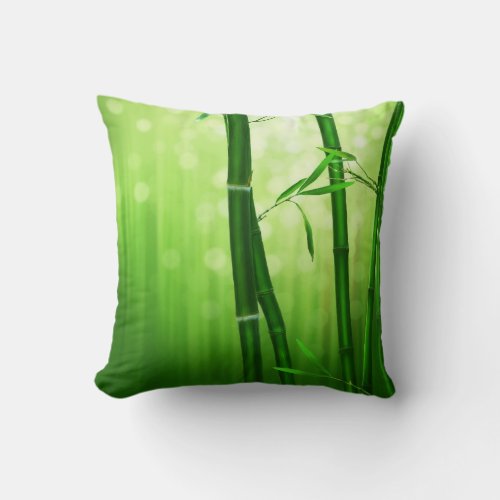 Green Bamboo With Pale Bokeh Lights In The Back Throw Pillow