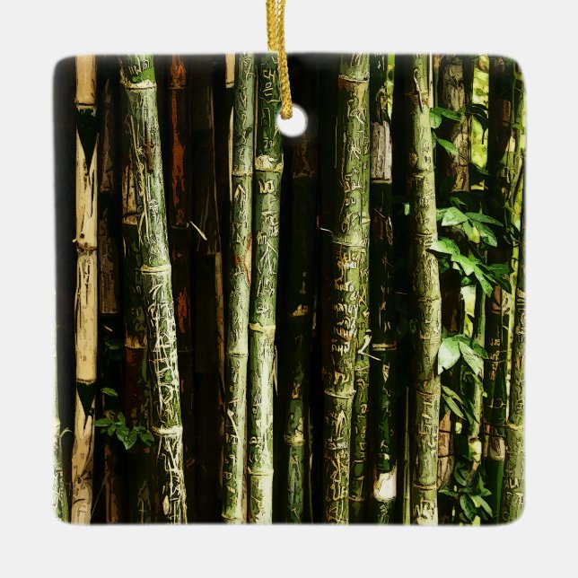 Green Bamboo With Thai Engravings Ceramic Ornament (Front)