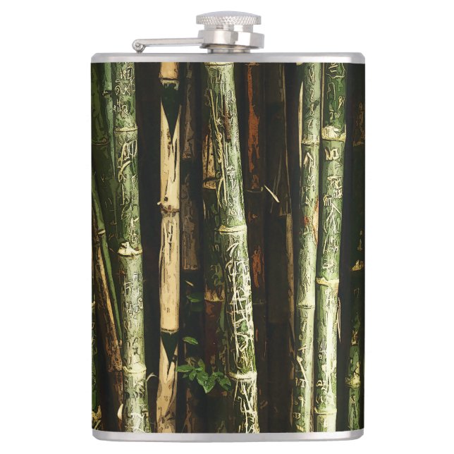 Green Bamboo With Thai Engravings Flask (Front)