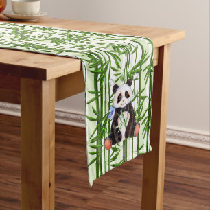 Green bambooo shoots Cute panda illustration Medium Table Runner