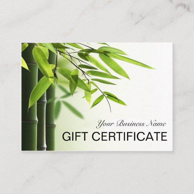 Green Bamboos Spa Skin Care Salon Gift Certificate (Front)