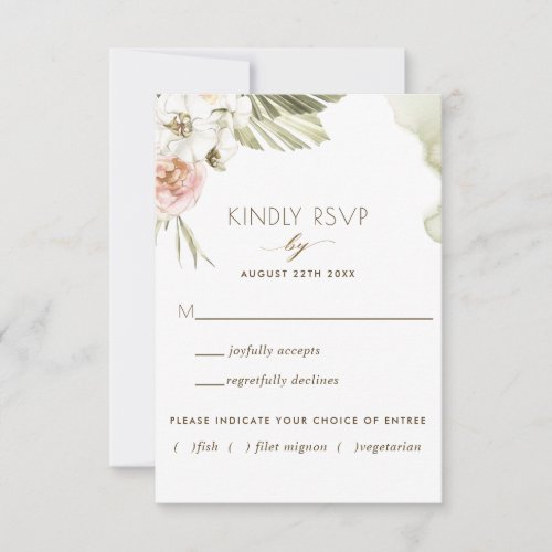 Green Banana Palm Leaves wwithout Meal Options RSVP Card