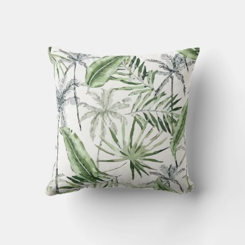 Green Banana Palm Trees Leaves Throw Pillow