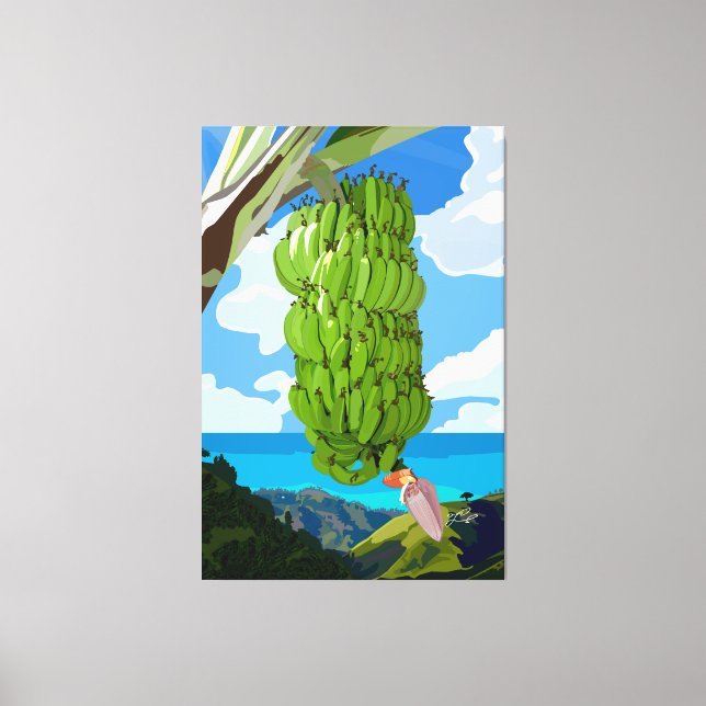 Green Bananas Blue Mountain Sea Canvas Print (Front)
