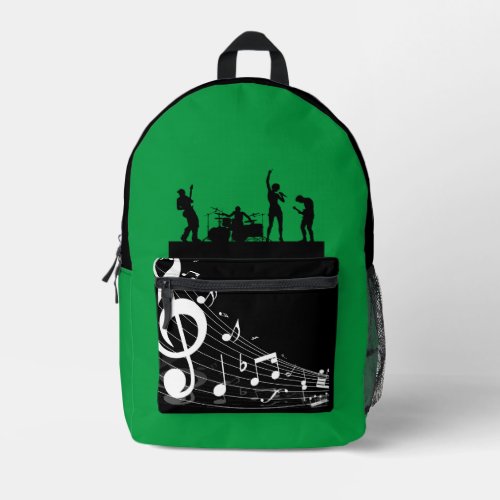Green band music lover chic printed backpack