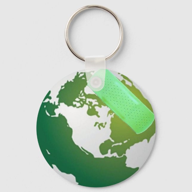 Green Bandaided Earth Keychain (Front)
