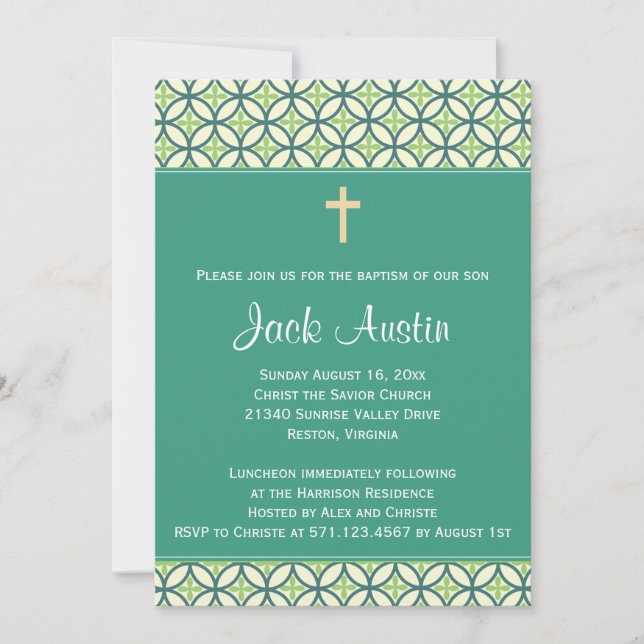 Green Baptism/Christening Invite (Front)