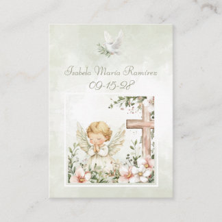 Green baptism praying child cross remembrance card