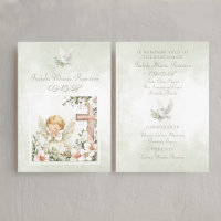 Green baptism praying child cross remembrance card