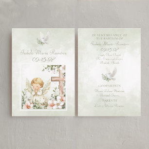 Green baptism praying child cross remembrance card