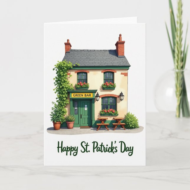 Green Bar Irish Pub Scene Card (Front)