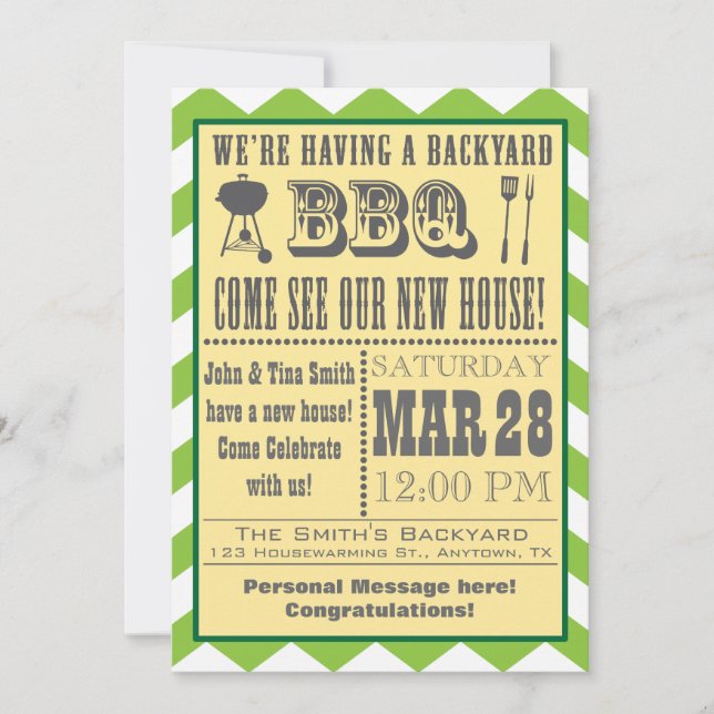 Green Barbecue Housewarming Invitation (Front)