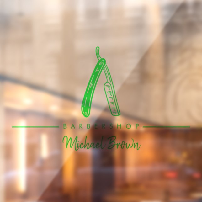 green Barber Razor Logo Business Window Cling (Sheet 2)