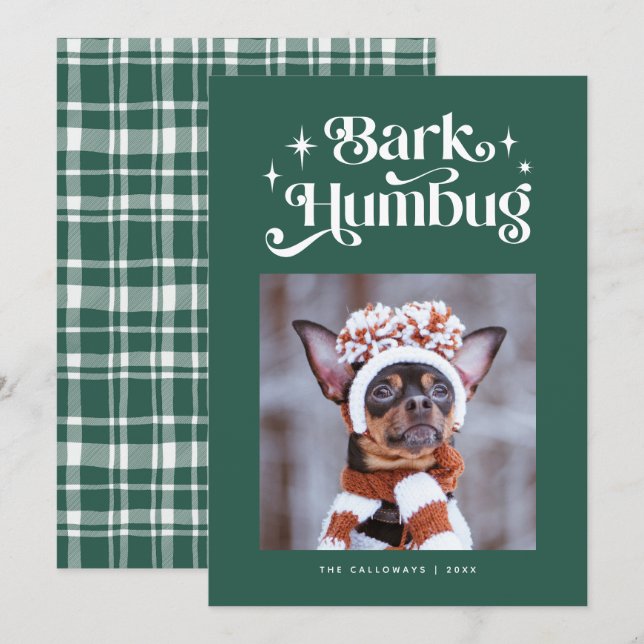 Green BARK HUMBUG  Funny Dog Photo Christmas Holiday Card (Front/Back)