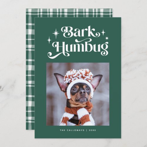 Green BARK HUMBUG  Funny Dog Photo Christmas Holiday Card