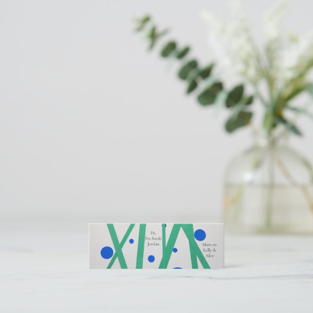 Green bars, blue circles Mom Mini Business Card (Standing Front)