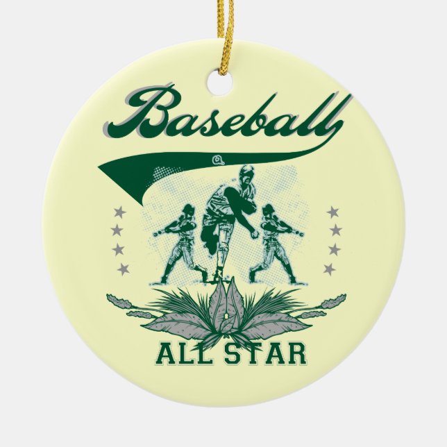 Green Baseball All Star T-shirts and Gifts Ceramic Ornament (Front)