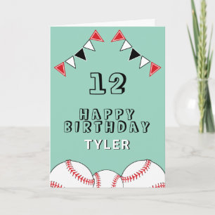 Green Baseball Ball Flags Sports Kids Birthday Card
