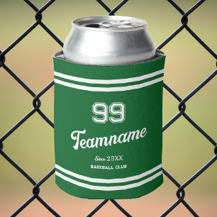 Green Baseball Custom Player Number & Team Name Can Cooler