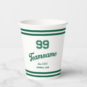 Green Baseball Custom Player Number & Team Name Paper Cups