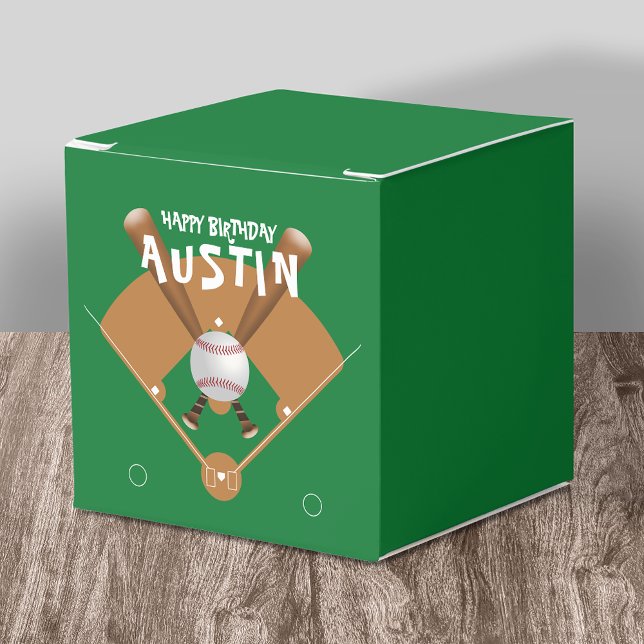 Green Baseball Field Happy Birthday Favor Boxes (Creator Uploaded)