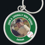 Green Baseball Player Photo High School Spirit Keychain<br><div class="desc">This cool customized high school baseball player photo gift features white typography of your team and player name on a green keychain with a ball. Personalize with your student's photograph and class year as a proud sports parent for a great commemorative keepsake.</div>