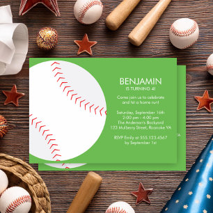 Green Baseball Themed Birthday Party Invitation