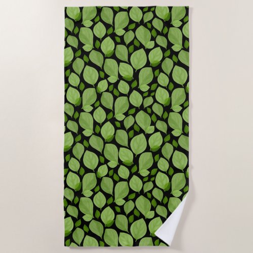 Green Basil Leaf Herb Botanical Pattern Beach Towel