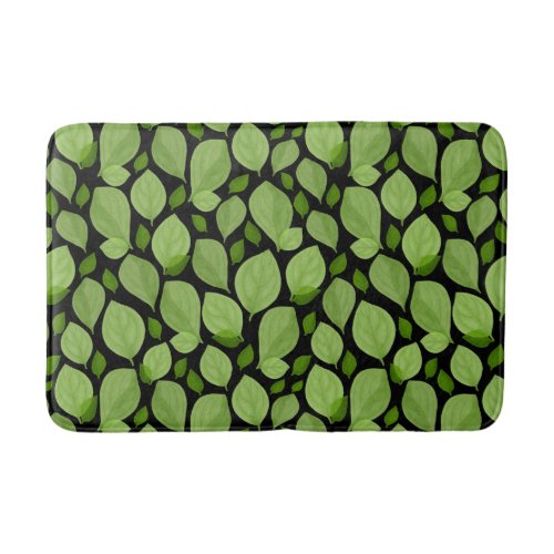 Green Basil Leaf Herb Pattern Botanical Bath Mat - Green Basil Leaf Herb Pattern Botanical Bath Mat. Green basil leaves in a pattern on a black background.