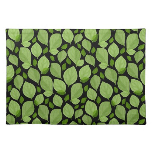 Green Basil Leaf Herb Pattern Botanical Cloth Placemat - Green Basil Leaf Herb Pattern Botanical Placemat. Green basil leaves in a pattern on a black background.