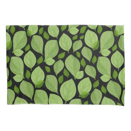 Green Basil Leaf Herb Pattern Botanical  Pillow Case - Green Basil Leaf Herb Pattern Botanical Pillow case. Green basil leaves in a pattern on a black background.