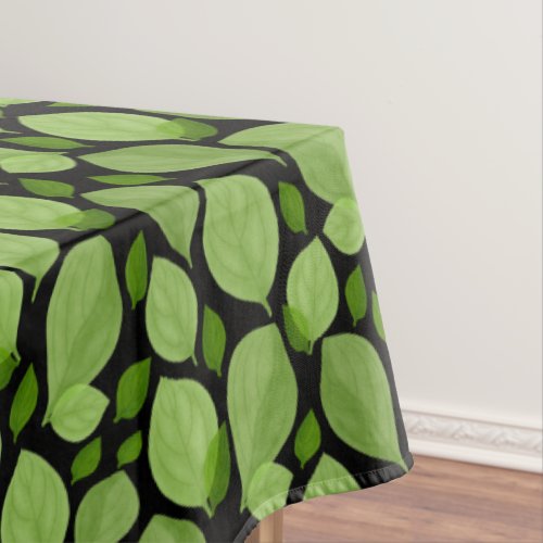 Green Basil Leaf Herb Pattern Botanical Tablecloth - Green Basil Leaf Herb Pattern Botanical Tablecloth. Green basil leaves in a pattern on a black background.