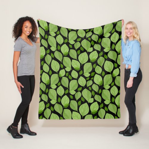Green Basil Leaf Herb Pattern  Fleece Blanket