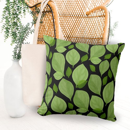 Green Basil Leaf Herb Pattern  Throw Pillow