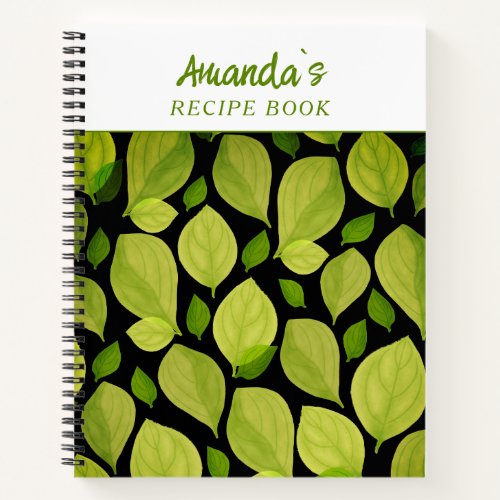 Green Basil Leaves Hand drawn Pattern Recipe Book