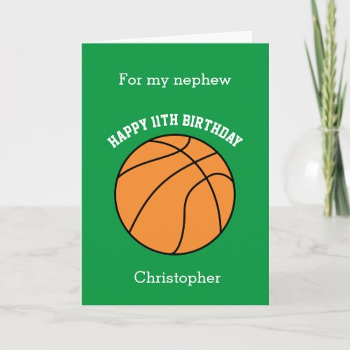 Green Basketball 11th Birthday Card