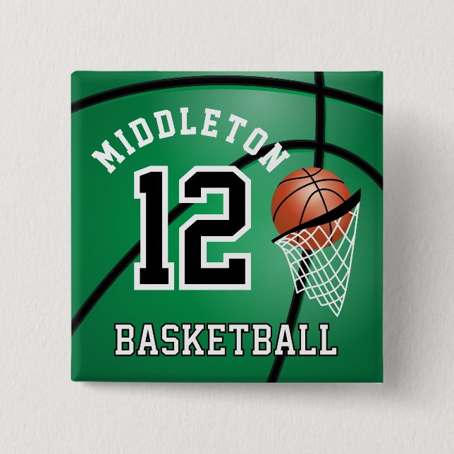 Green Basketball 🏀 and Hoop | DIY Text  Button (Front)