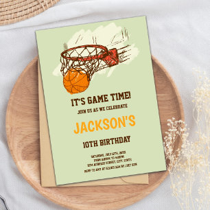 Green Basketball Birthday Invitation