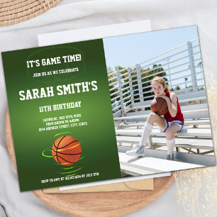 Green Basketball Birthday Invitations with photo