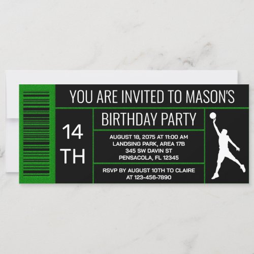 Green Basketball Birthday Party Shoe Box Label Invitation
