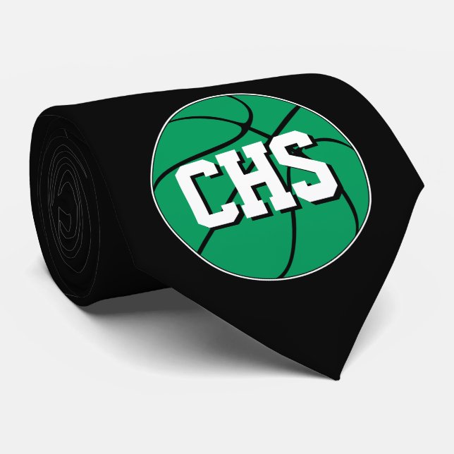 Green Basketball Custom Team Letters or Numbers Neck Tie (Rolled)