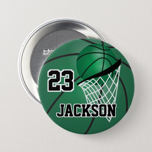 Green Basketball Design  Personalize Button