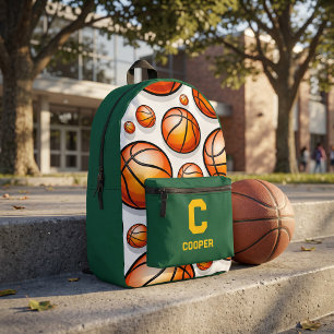 Green basketball pattern printed backpack