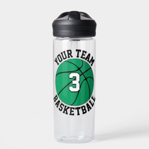 Green Basketball Player Custom Team Name  Number Water Bottle