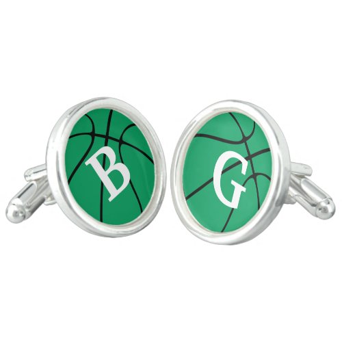 Green Basketball Player Jersey Number or Letters Cufflinks