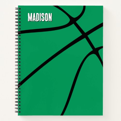 Green Basketball Player Name or Text Custom Sports Notebook