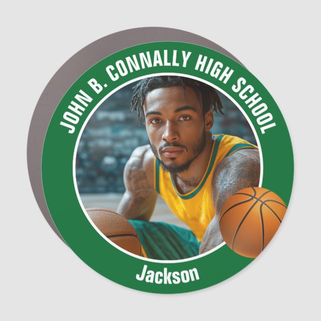 Green Basketball Player Photo High School Car Magnet (Front)