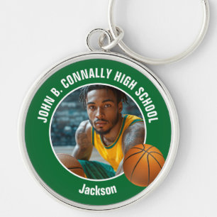Green Basketball Player Photo High School Spirit Keychain