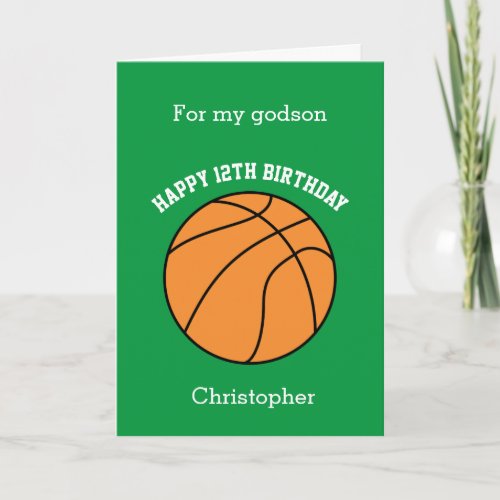 Green Basketball Sport 12th Birthday Card